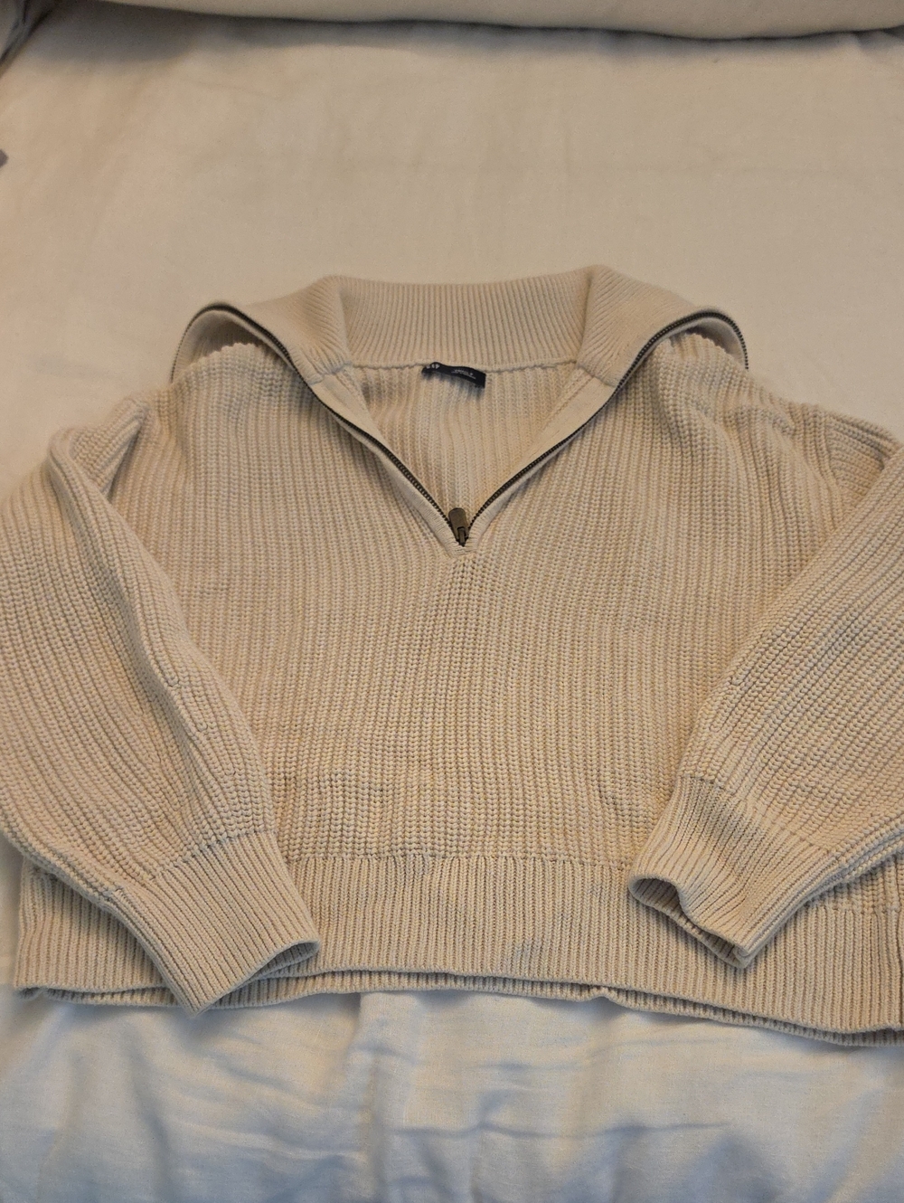 GAP Cream Ribbed Half-Zip Turtleneck Sweater